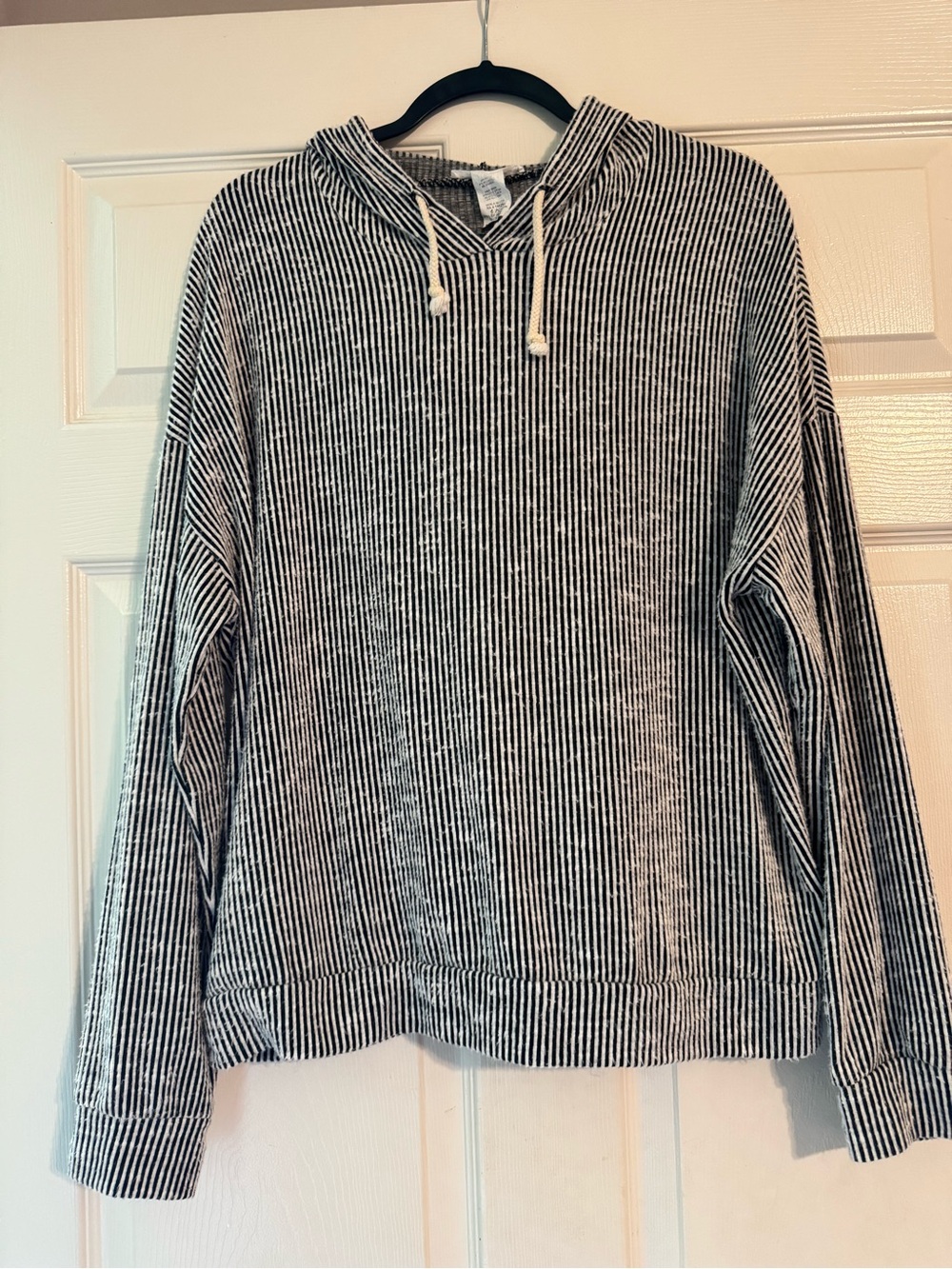 Caution To The Wind Black & White Striped Crewneck Hoodie